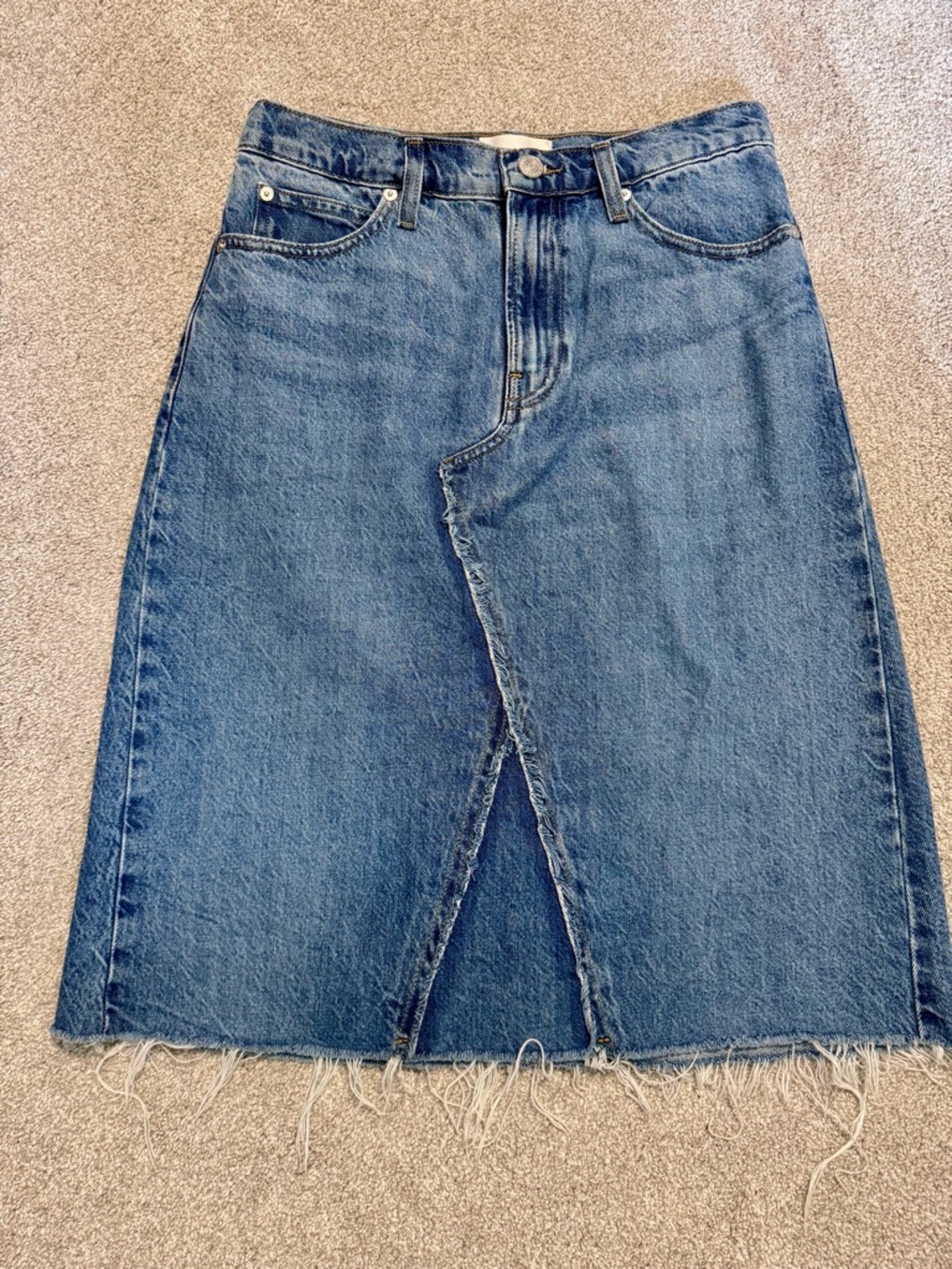 Frame Denim Blue Denim Midi Skirt with Front Slit